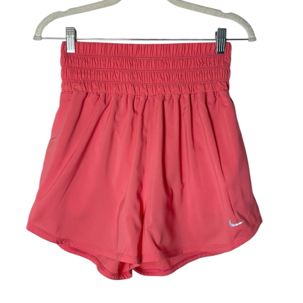 Nike Ultra High-Waist Coral Athletic Shorts with Smocked Waistband Lined Dri-Fit